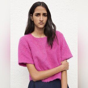 💖 Eliza Faulkner Pink Alpaca Fuzzy Boxy Top Lined Canada Designer NWT Sz M